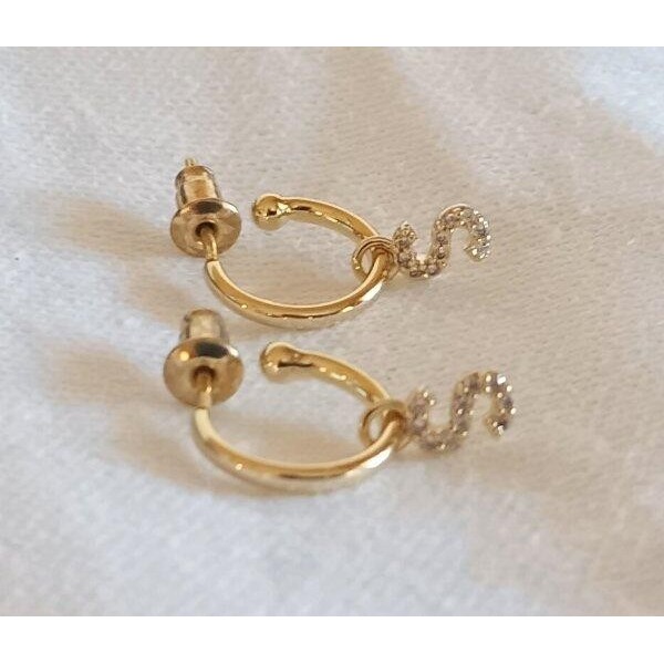 Nib Pavoi Sterling Silver Gold Hoop Earrings S Initial Dangle 925 Pierced New 21$